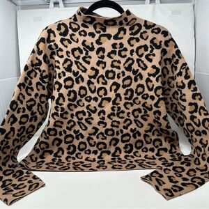 Rachel Zoe Animal Print Leopard Mock Neck Sweater Size L Tan, Brown, Black